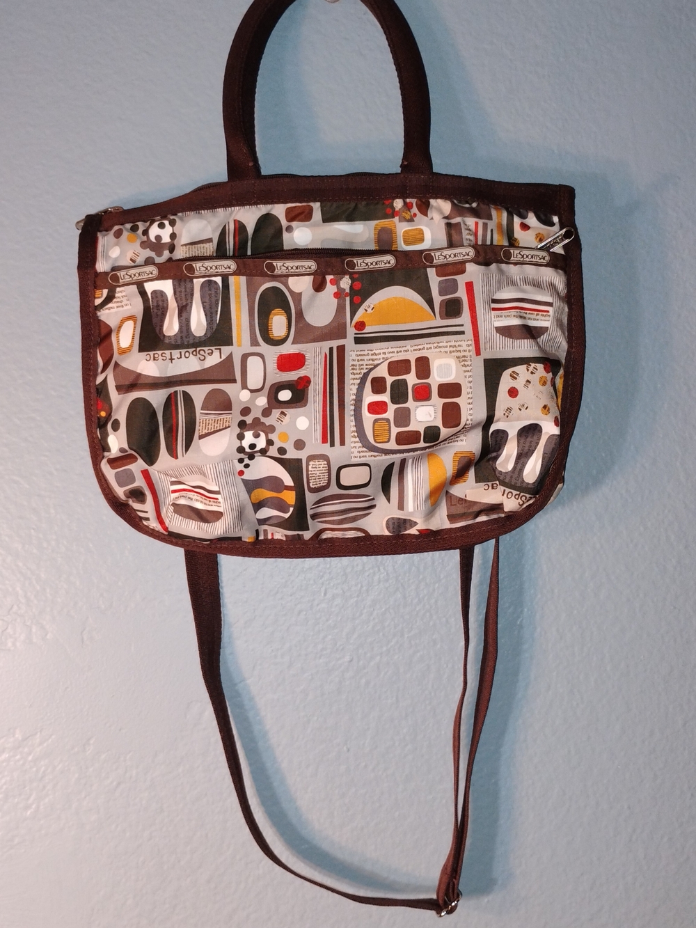 Lesportsac Brown Trim Multicolor Pattern Crossbody Bag